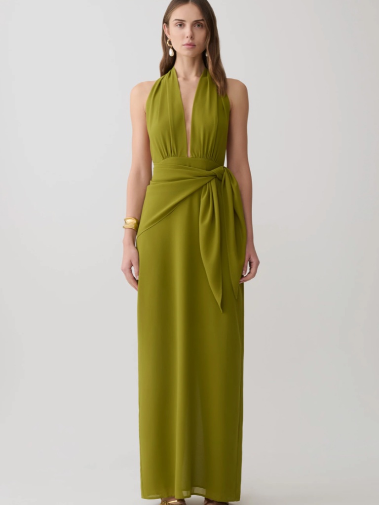 Meshki Gianna Satin Halter Maxi Dress